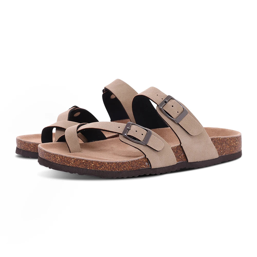 Comwarm Soft Cork Slippers For Women Classic Platform Clogs Slippers Open-Toe Flats Sandals Trendy Slip-on Mules And Beach Shoes