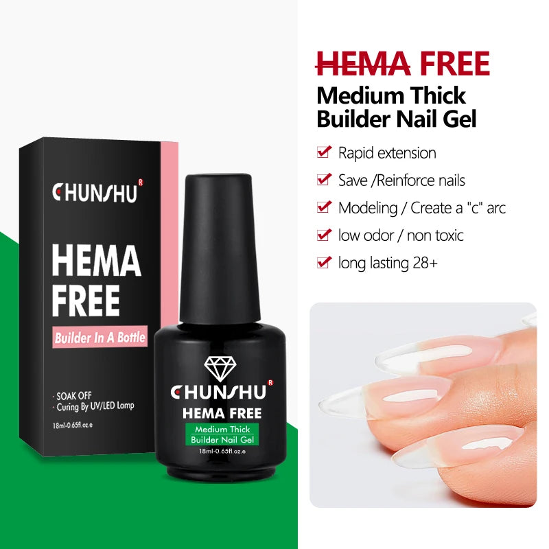 CHUNSHU Hema FREE Construction UV Gel 18ml Builder Nail Gel In A Bottle Semi Permanent Thick Rubber Base Gel Extension Nails Art