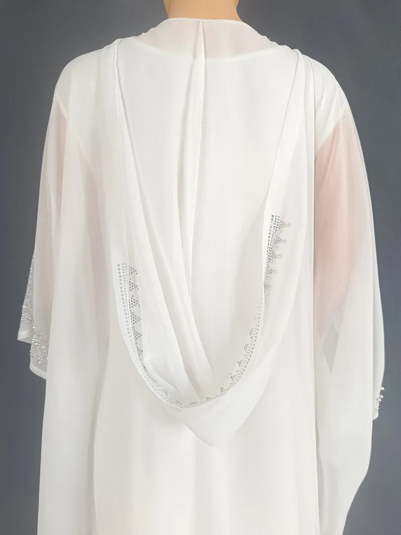 Eid Muslim Dress for Women Hooded Abaya 2 Piece Set Diamond Jalabiya Morocco Party Dresses Dubai Abayas Kaftan Vestido Long Robe