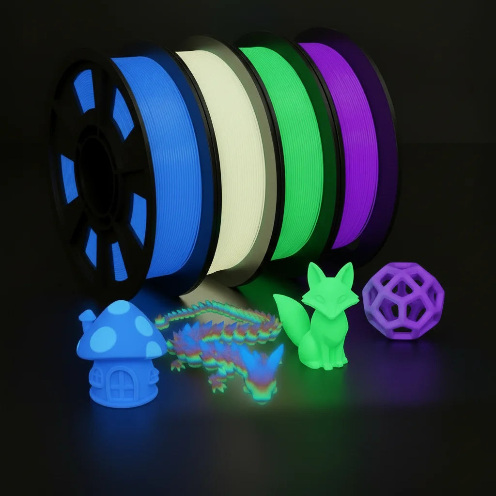 Glow in the Dark PLA 3D Printer Filament 1.75mm Rainbow Bundle Dimensional Accuracy +/- 0.03mm 250g for 3D Printing