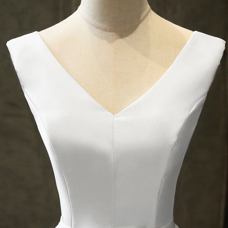 Sexy V Neck White Satin Midi Bride Dress Summer Elegant Prom Evening Wedding Bridesmaid Guest Long Party Dresses for Women 2023