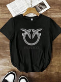 【12081】Plus size women's round neck short sleeve T-shirt with elastic half sleeves and trendy prints