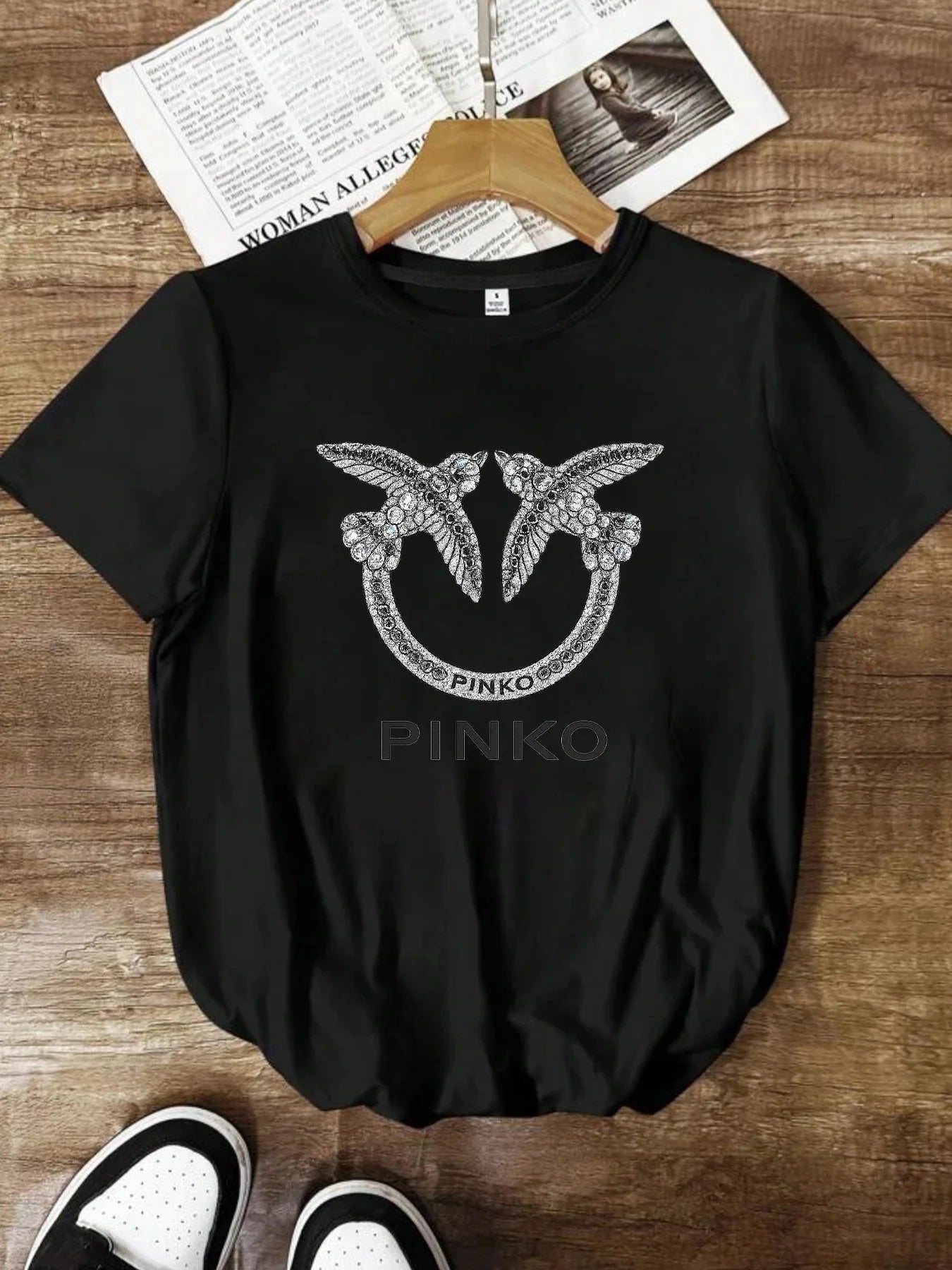 【12081】Plus size women's round neck short sleeve T-shirt with elastic half sleeves and trendy prints