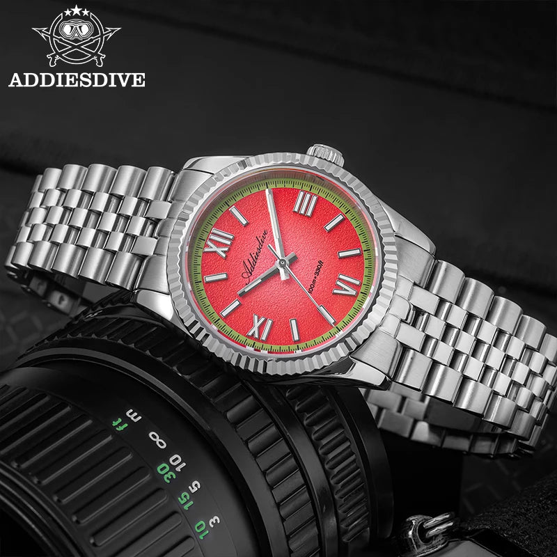 ADDIESDIVE 2025 NEW Colorful Dial Quartz Watch For Men VH31 Movement Stainless Steel Sapphire Glass 100M Waterproof Dive Watches
