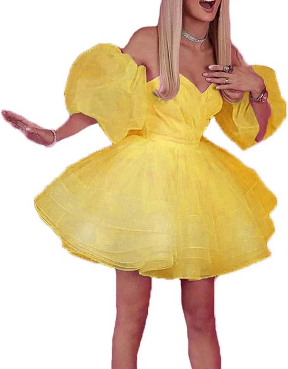 Puffy Sleeve Homecoming Dresses Sweetheart Mini Ball Gown Short Prom Cocktail Sweet Summer Party Dress Vestido Noche customized