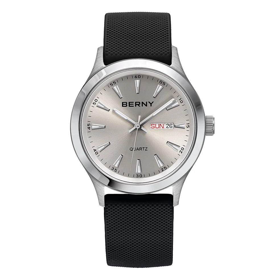 BERNY Watches for Men 40mm Luminous Elegance Dress Quartz Watch Calendar Week Luxury Waterproof Casual Business Men's Wristwatch
