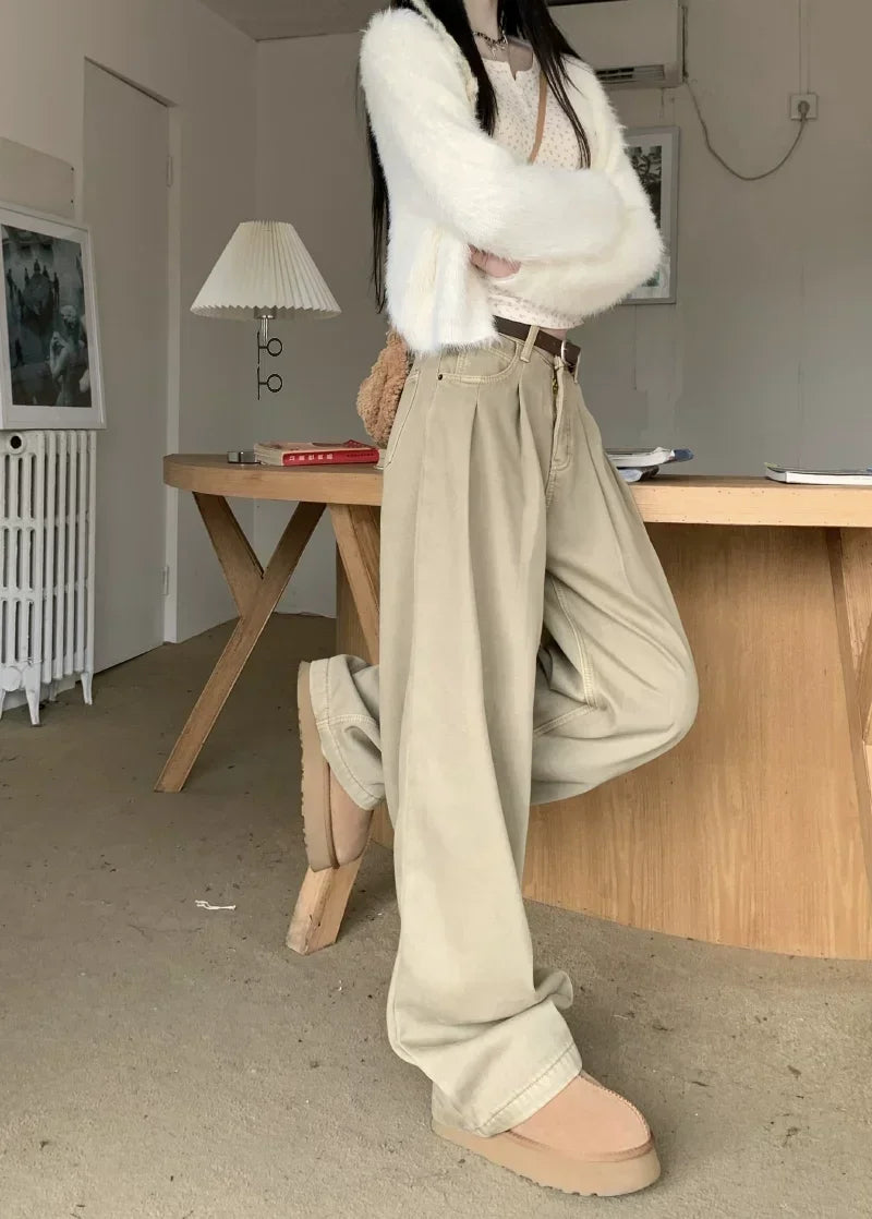 ZOENOVA Early 2024 Baggy Retro Jean Woman Nostalgic Loose Wide Leg Jeans White Pants Women Fashion Korean Pantalones De Mujer