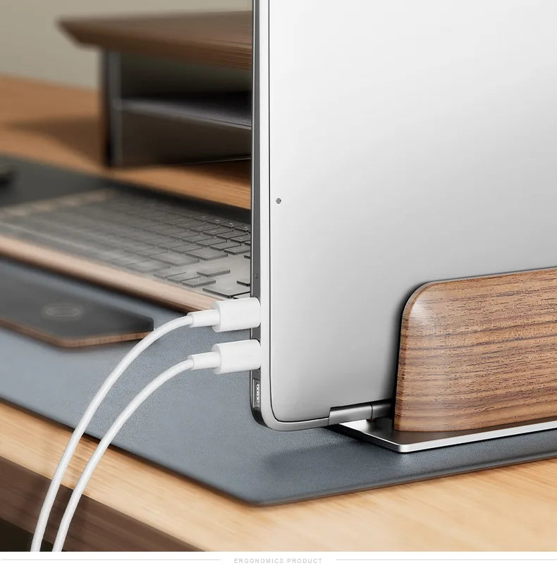 Vertical Laptop Stand Slot Walnut Wooden Laptop Holder Vertical for Desk Width Adjustable Dock with Non-slip Mat for MacBook
