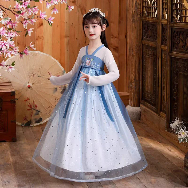 Kids Fairy Tang Costume Girls Casual Dresses Hanfu Girl Summer Children's Clothing Outfit Princess Dress Baby Vestido Robe Fille