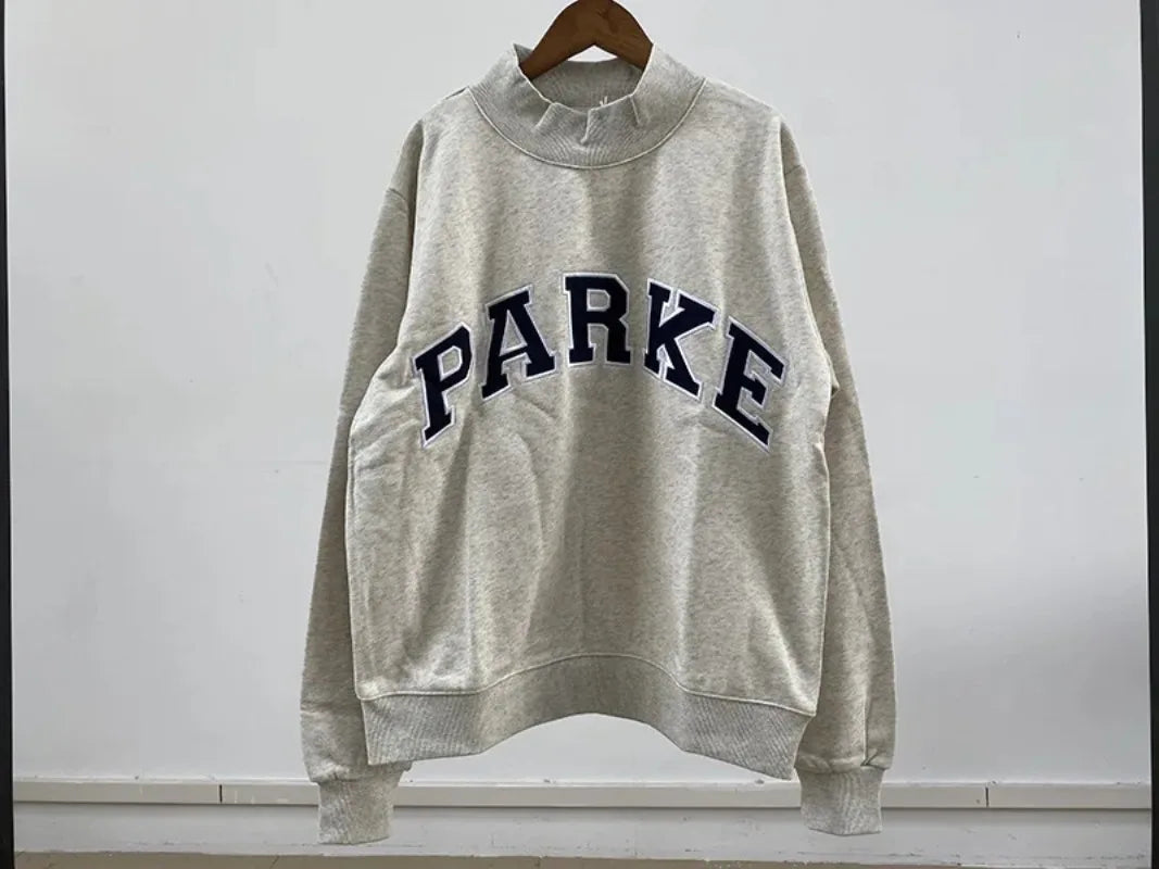 autumn winter Women's Pullover Hooded Sweatshirt with Letter Print and Zipper Closure