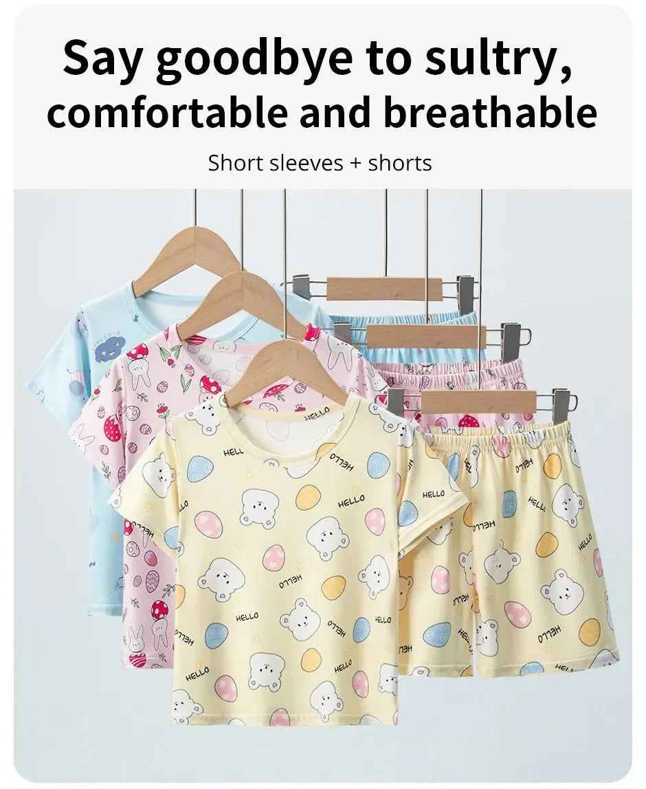 Summer CHILDREN'S Clothing Short Sleeve Shorts 2-piece Suit for Boys and Girls Comfortable Wild Blue Elephant Suit.