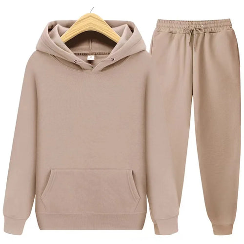 2025 New Men's Autumn/Winter Collection Solid Color Hoodie+Pants Two Piece Fashion Casual Sports Set Size s-3XL