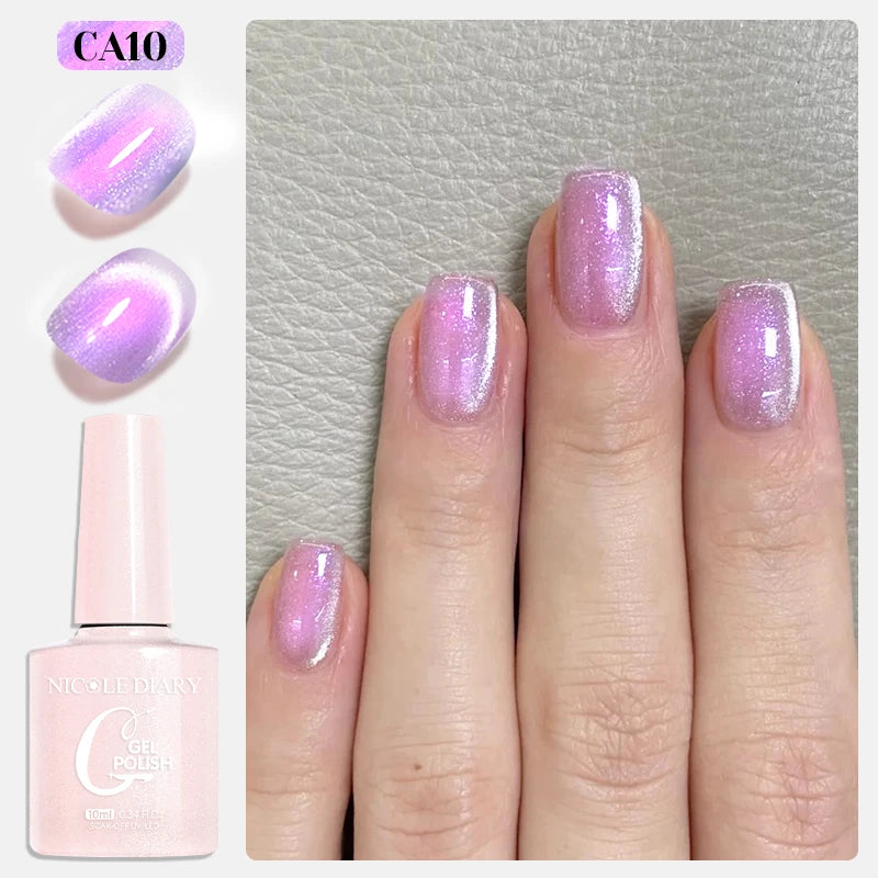 NICOLE DIARY Glass Beads Cat Magnetic Gel Nail Polish Spring Summer Gel Nail Sparkly Gel Varnish Soak off Nail Manicure Art