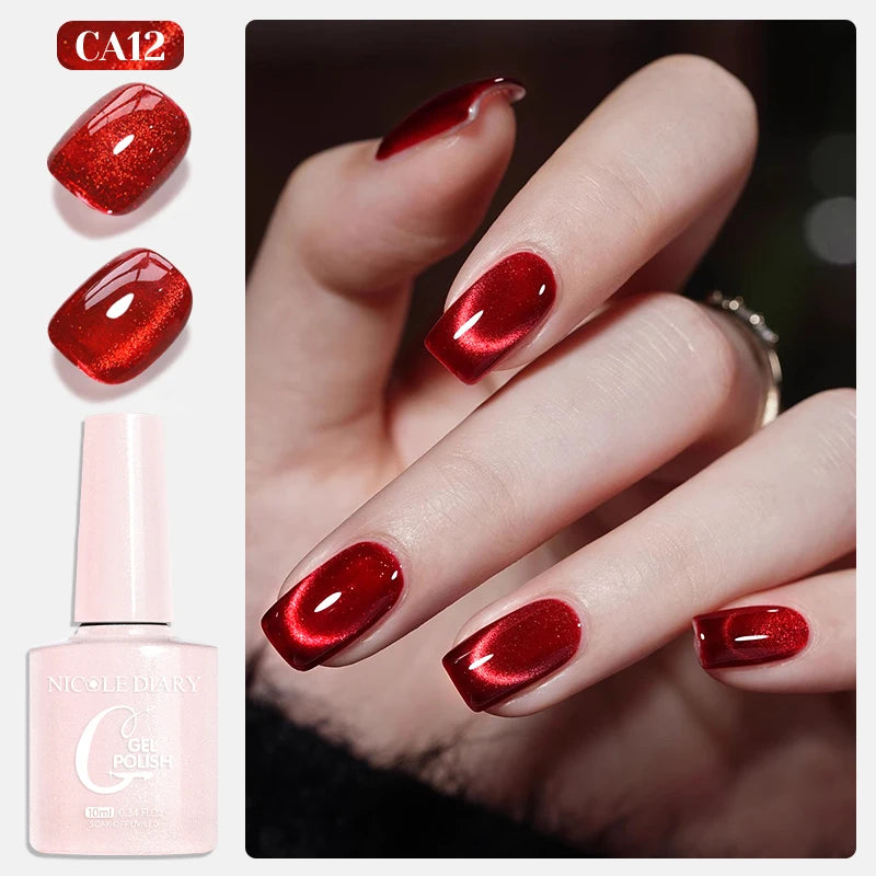NICOLE DIARY Glass Beads Cat Magnetic Gel Nail Polish Spring Summer Gel Nail Sparkly Gel Varnish Soak off Nail Manicure Art