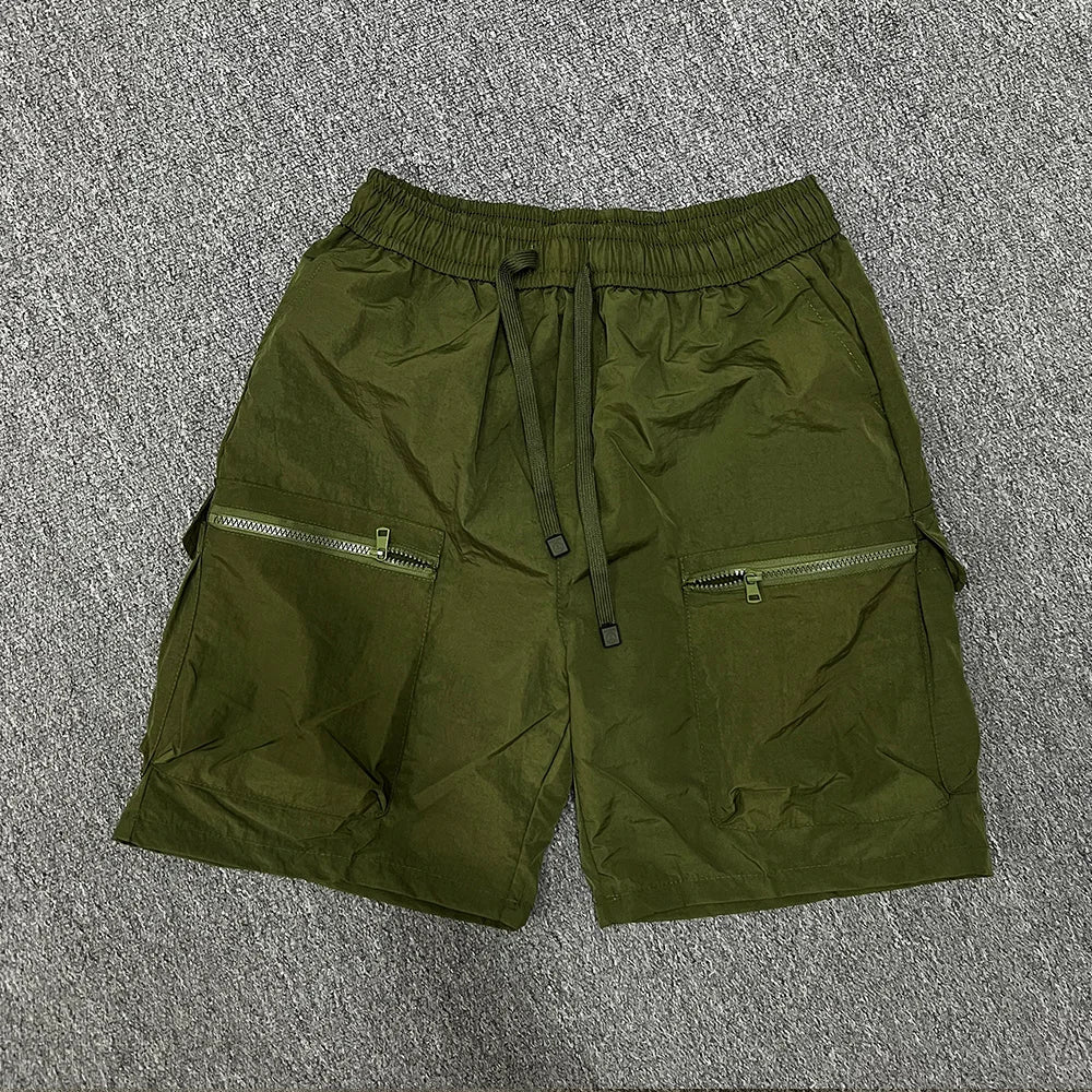 Men's Retro Multi Pocket Cargo Shorts Summer Thin Loose Straight Casual Outerwear Capris Solid Color Drawstring Short Pants