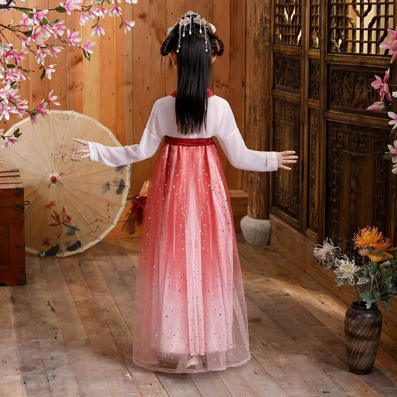 Kids Fairy Tang Costume Girls Casual Dresses Hanfu Girl Summer Children's Clothing Outfit Princess Dress Baby Vestido Robe Fille
