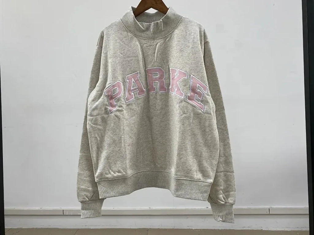 autumn winter Women's Pullover Hooded Sweatshirt with Letter Print and Zipper Closure