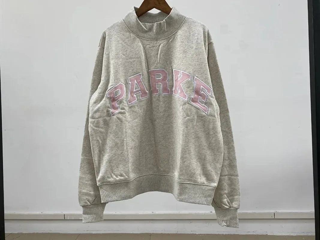 autumn winter Women's Pullover Hooded Sweatshirt with Letter Print and Zipper Closure