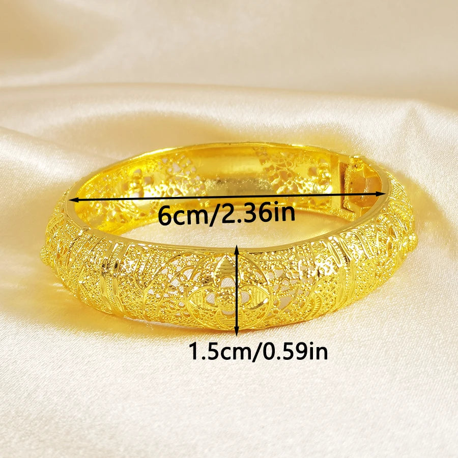Dubai Gold Bangle for Women, Arab Islamic Luxury Gold Plated Cuff Bangle, Ethiopian 24K Gold Plated Bracelet, Middle East Weddin