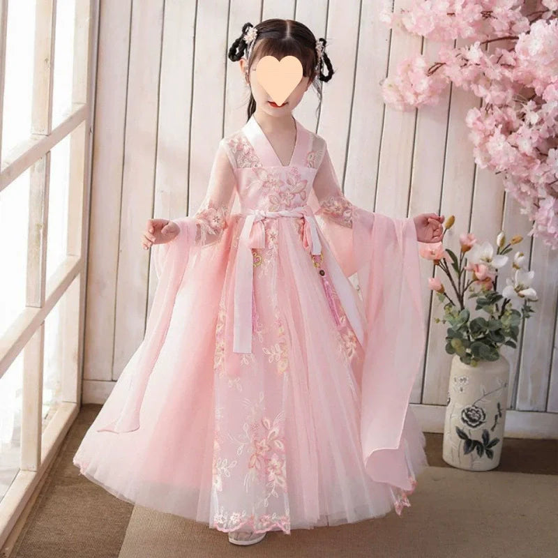 Kids Fairy Tang Costume Girls Casual Dresses Hanfu Girl Summer Children's Clothing Outfit Princess Dress Baby Vestido Robe Fille
