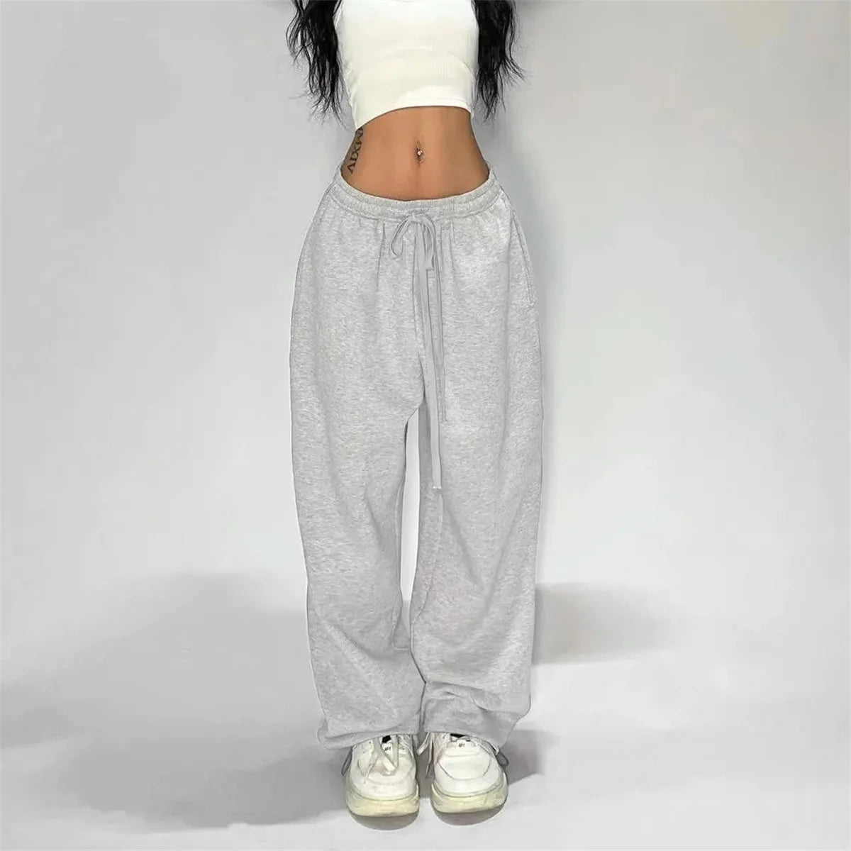 Y2k Gray Casual Pants Vintage Functional Tactical Men's Women's Premium Jogging Wide Leg Pants Drawstring Streetwear Sweatpants