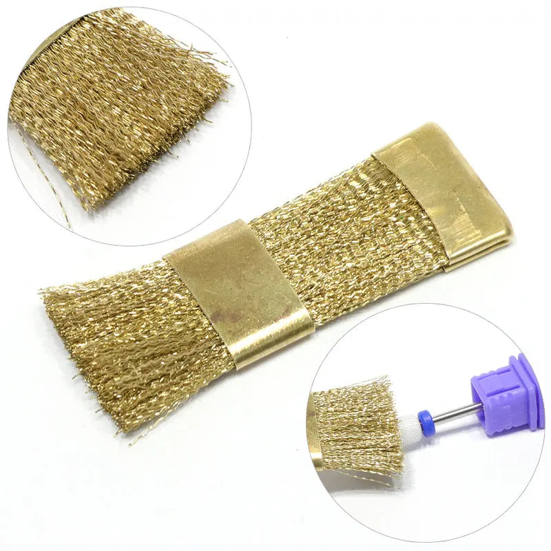 1pc Nail Drill Bit Cleaning Brush Golden Color Portable For Electric Manicure Drills Copper Wire Drill Brusher Cleaner