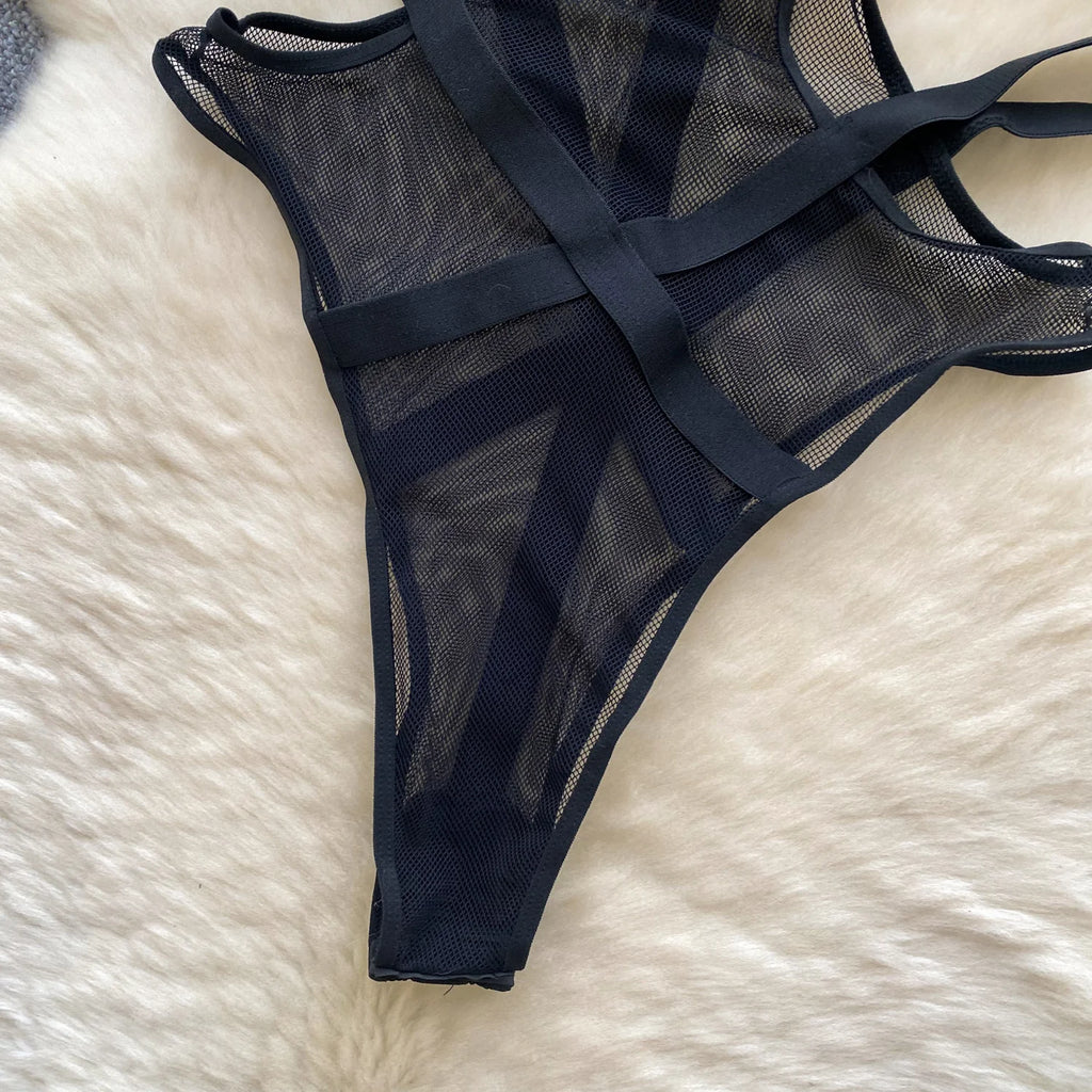 Sexy Hollow out Bridesmaid  Swimsuit Women's Pure Desire Spicy Girl Inner Wear Base Top See tough Net Strap