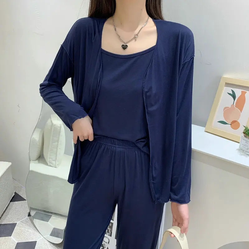 Fdfklak New Arrivals 3PCS Sleepwear Pajamas Set Lingerie Pyjamas Spring Summer Modal Soft And Comfortable Homewear
