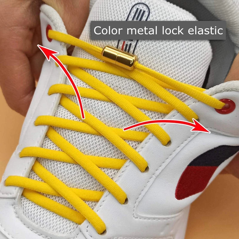 Clearance_21 Colors No Tie Shoelaces For Sneakers Elastic Shoe Laces Round Metal Lock Lazy Shoelace 1 Second quick on and off un