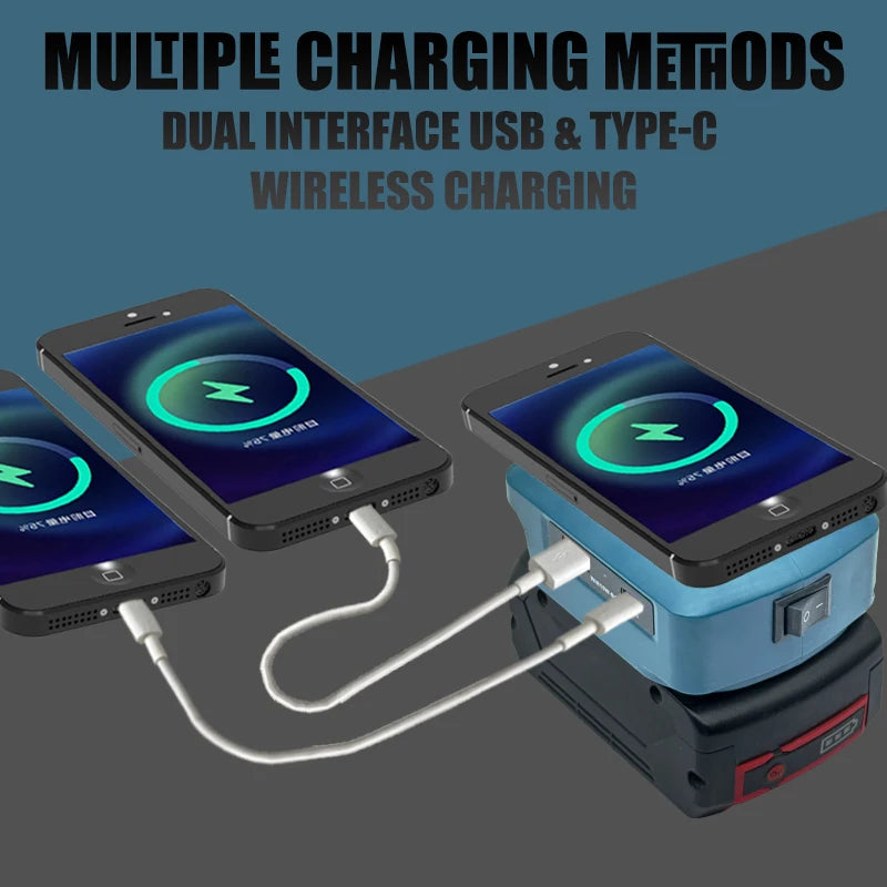 For Makita For Dewalt 20V For Milwaukee For M18 For Bosch 18V Lithium Battery Wireless Charger Adapter USB Type C Power Bank