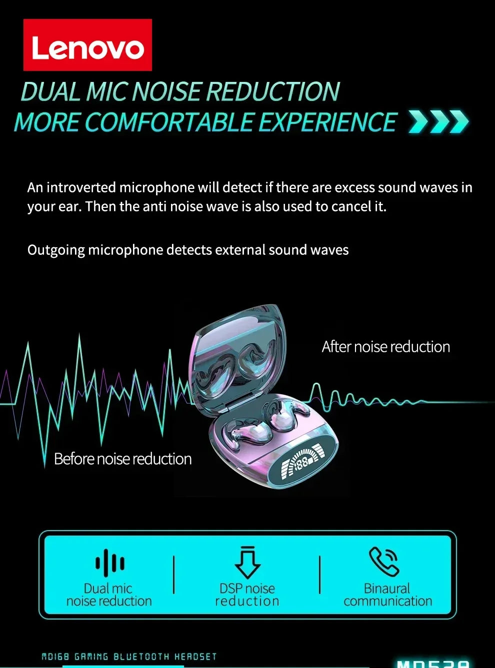 Lenovo Mini Bone Conduction Bluetooth Gaming Earphones HiFi Wireless Earphones Sleep Sports Waterproof Invisible Earphones