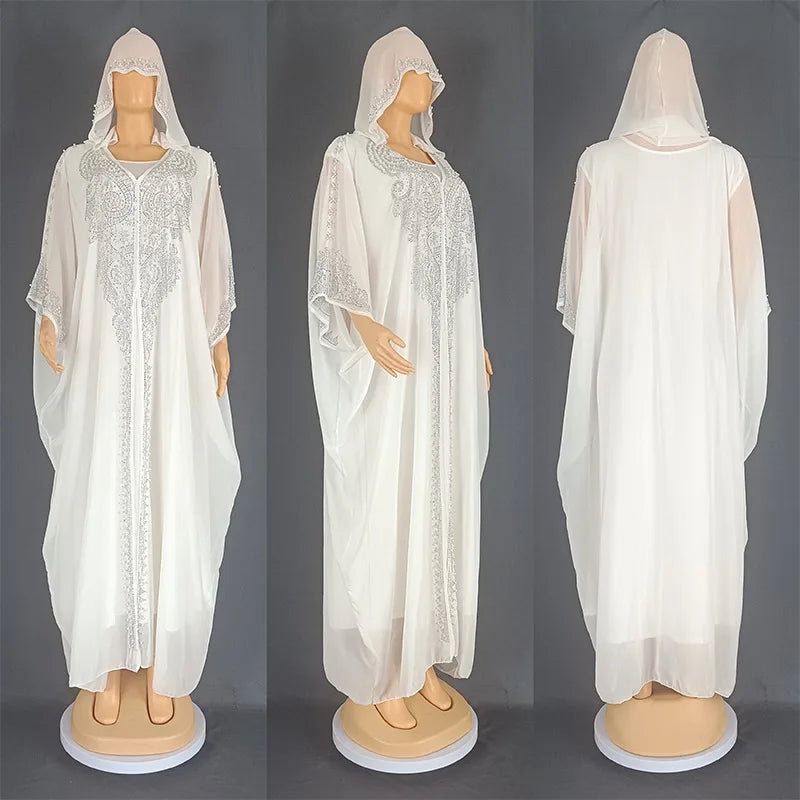 Eid Muslim Dress for Women Hooded Abaya 2 Piece Set Diamond Jalabiya Morocco Party Dresses Dubai Abayas Kaftan Vestido Long Robe