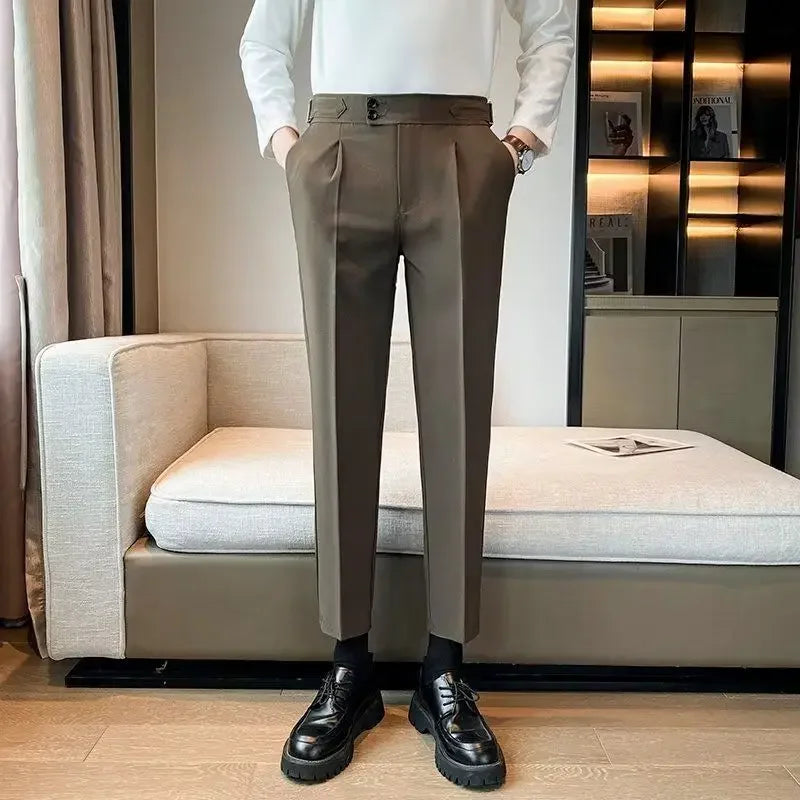 Wide Leg Male Suit Trousers Plus Big Size Gray Men's Summer Pants Formal Clothes Offer Luxury Thin Casual Work Wear Fabric 2025