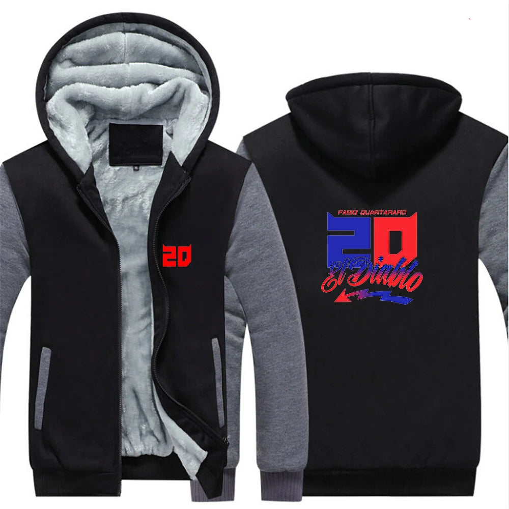 2025 Autumn Winter FABIO QUARTARARO WITH SIGNATURE Print Cold Prevention Warm Hooded Coat Men Splicing Sleeve Thickened Hoodies
