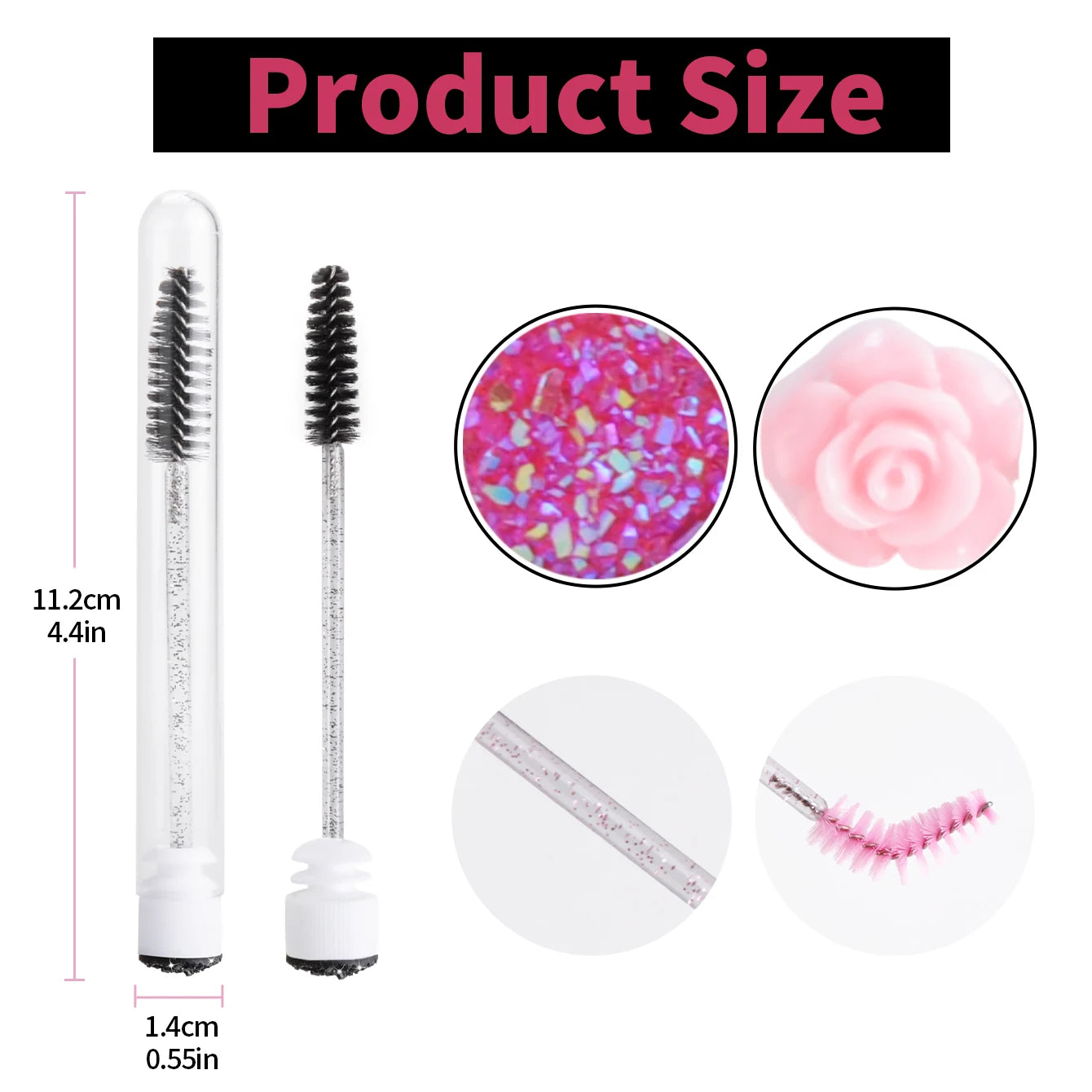 100Pcs Disposable Eyelash Brushes Reusable Eyelashes Brush Tube Mascara Wands Tubes Dust-proof Lash Spoolies Storage Makeup Tool
