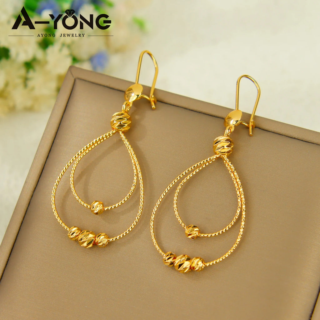 Dubai Fashion Waterdrop Jewelry Set 24k Gold Plated Arabic Exquisite Beads Necklace Bracelet Earrings Oman Bridal Jewelrys