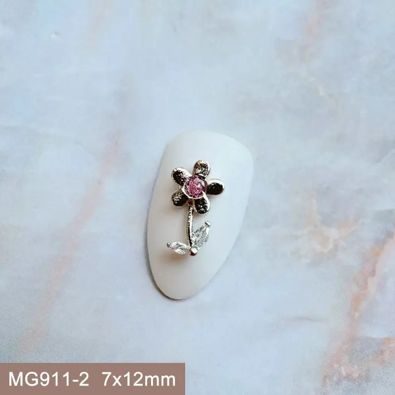 10pcs Summer Shell Starfish Cherry Zircon Crystals Metal Nails Jewelry Decorations Nail Art Accessories Charms Parts Supplies