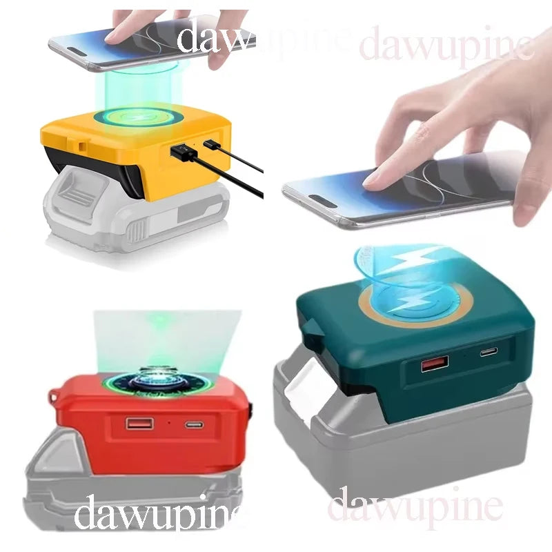 For Makita For Dewalt 20V For Milwaukee For M18 For Bosch 18V Lithium Battery Wireless Charger Adapter USB Type C Power Bank