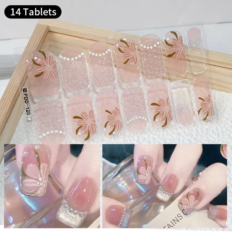 1pc DIY Baking-free Nail Stickers Long-Lasting Solid Color Fresh Flowers Christmas Autumn Nail Strips Patch Full Cover Decal