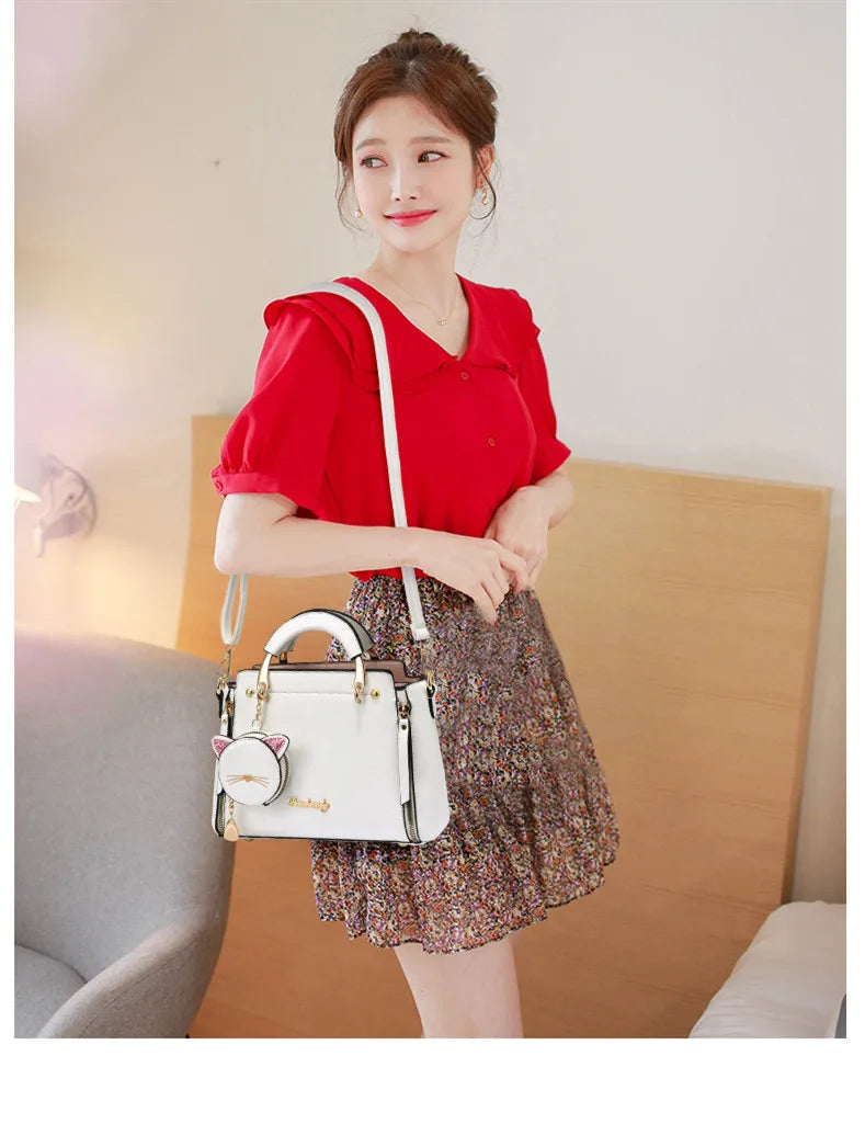 Vento Marea Summer Women Bag Side 2023 New Pu Leather Cute Cat Totes Design Ladies Shoulder Purse & Handbag Sweet White Shoulder