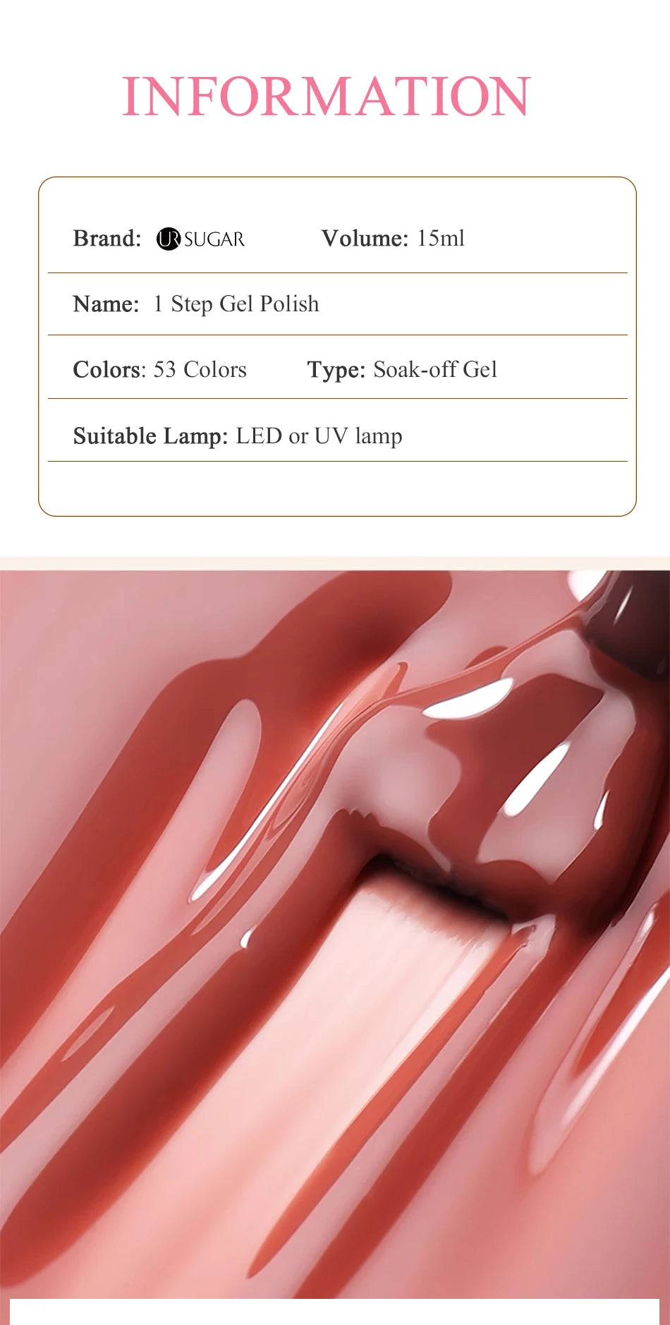 UR SUGAR 15ml 1 Step Gel Polish  Nail Art Manicure 3 IN 1 Gel Soak Off LED UV Gel Nail Varnishes No Need base top gel