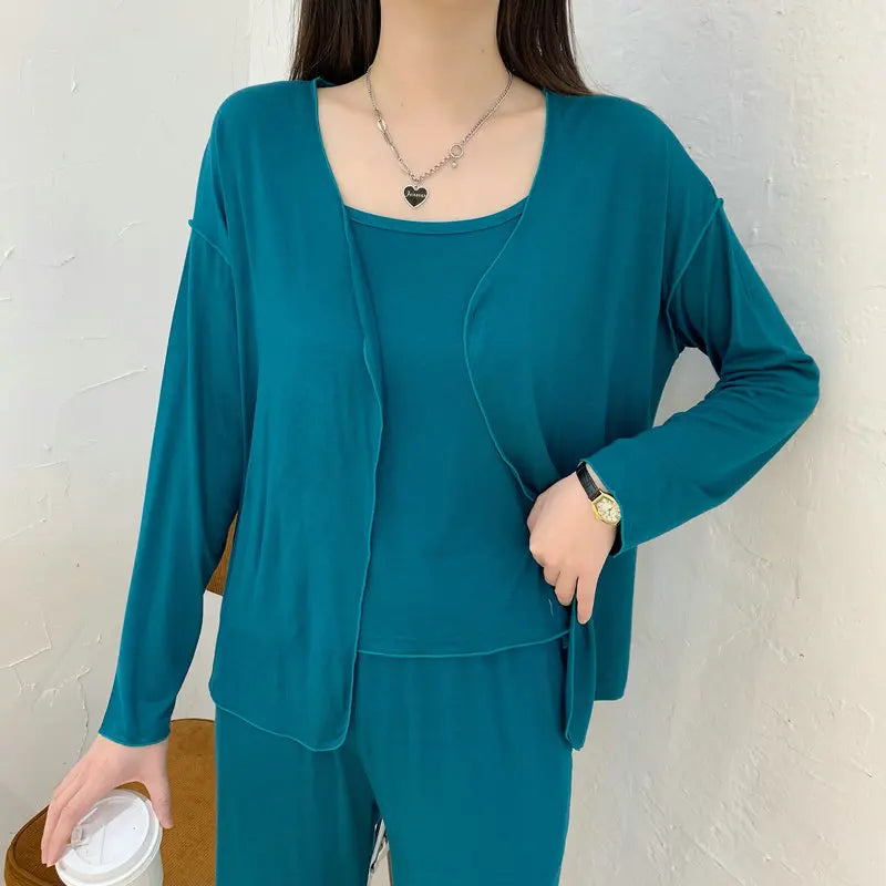 Fdfklak New Arrivals 3PCS Sleepwear Pajamas Set Lingerie Pyjamas Spring Summer Modal Soft And Comfortable Homewear