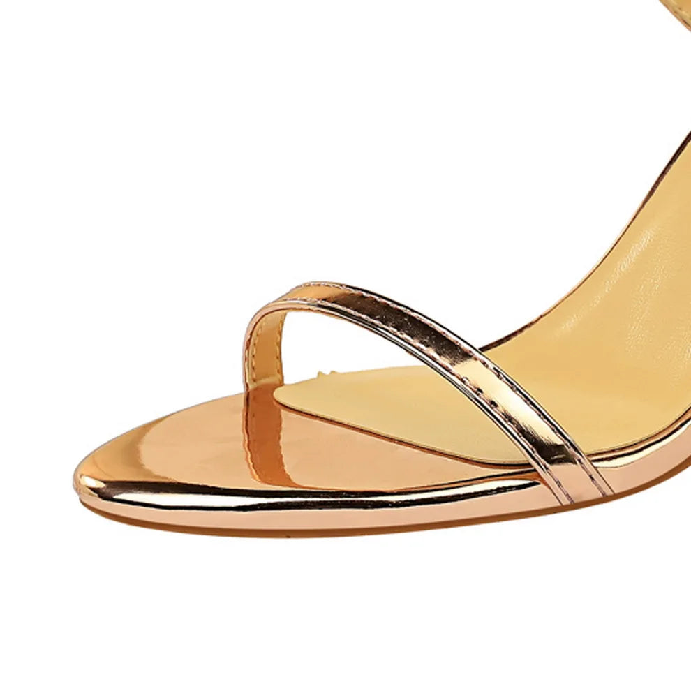 Women Fetish 8cm 11cm High Heels Summer Mid Low Heels Champagne Gold Sandals Roman Pumps Lady Gladiators Stiletto Stripper Shoes