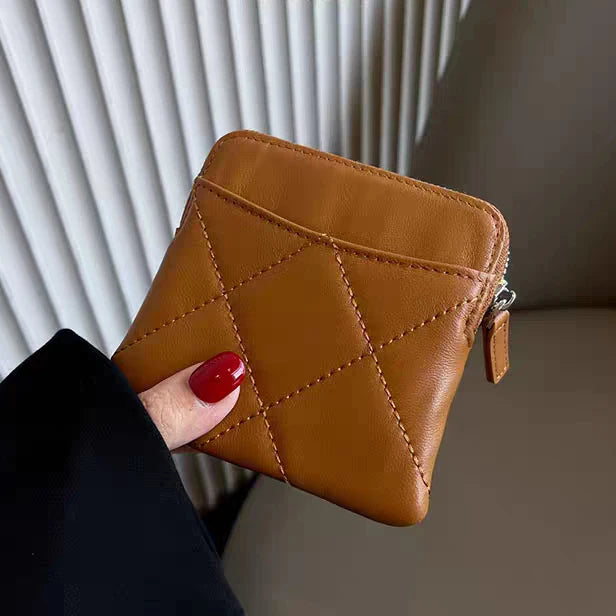 Sheepskin Luxury Woman Coin Purse Genuine Leather Plaid Zipper Lady Card Wallet Spring Summer Fashion Customized Card Holder Bag