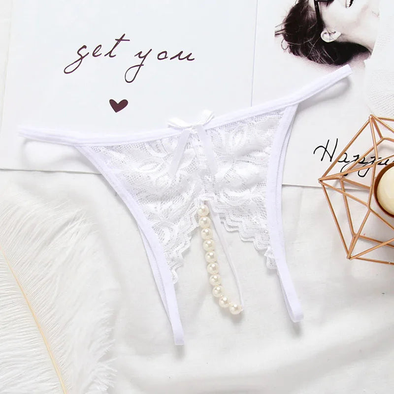 Women's panties Women's Sexy Lace Pearl G-string Panties Thongs Lingerie Open-Crotch Briefs Underwear New Arrivals Female Women'
