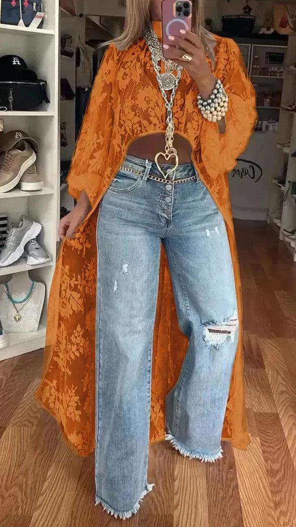 Spring Summer Fashion Solid Color Lace Blouses Women Sexy Perspective High Neck Irregular Holiday Tops Elegant Dress Women Y2k