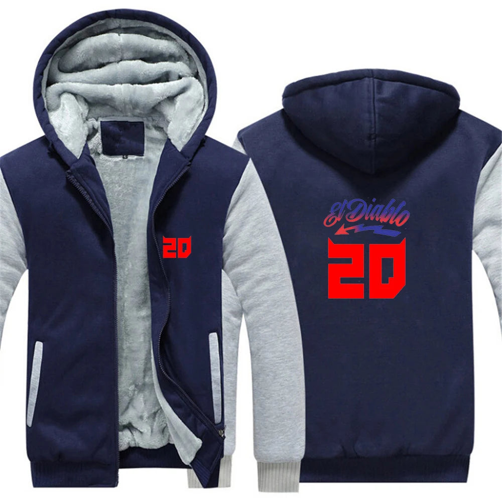 2025 Autumn Winter FABIO QUARTARARO WITH SIGNATURE Print Cold Prevention Warm Hooded Coat Men Splicing Sleeve Thickened Hoodies