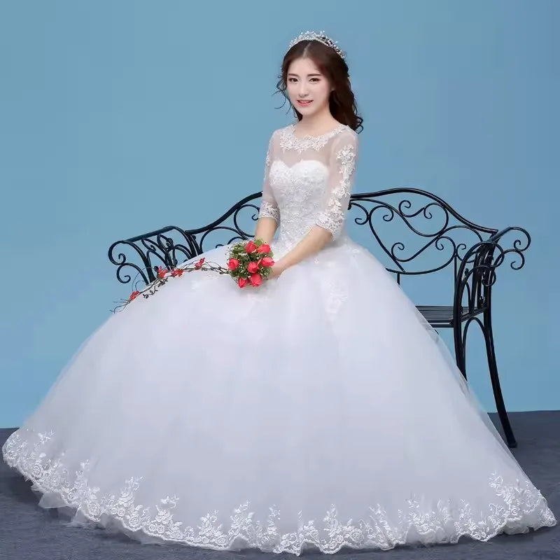 MDYS-A855#Korean Round Neck Floor-Length 2024 New Summer Bride Wedding Dress Wholesale Cheap Free Custom Large Size From China