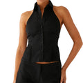 Women Button up Halter Tops Summer Trendy Lapel Tie up Backless Shirts for Streetwear Aesthetic Grunge Clothes