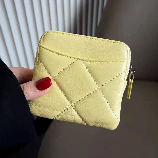 Sheepskin Luxury Woman Coin Purse Genuine Leather Plaid Zipper Lady Card Wallet Spring Summer Fashion Customized Card Holder Bag